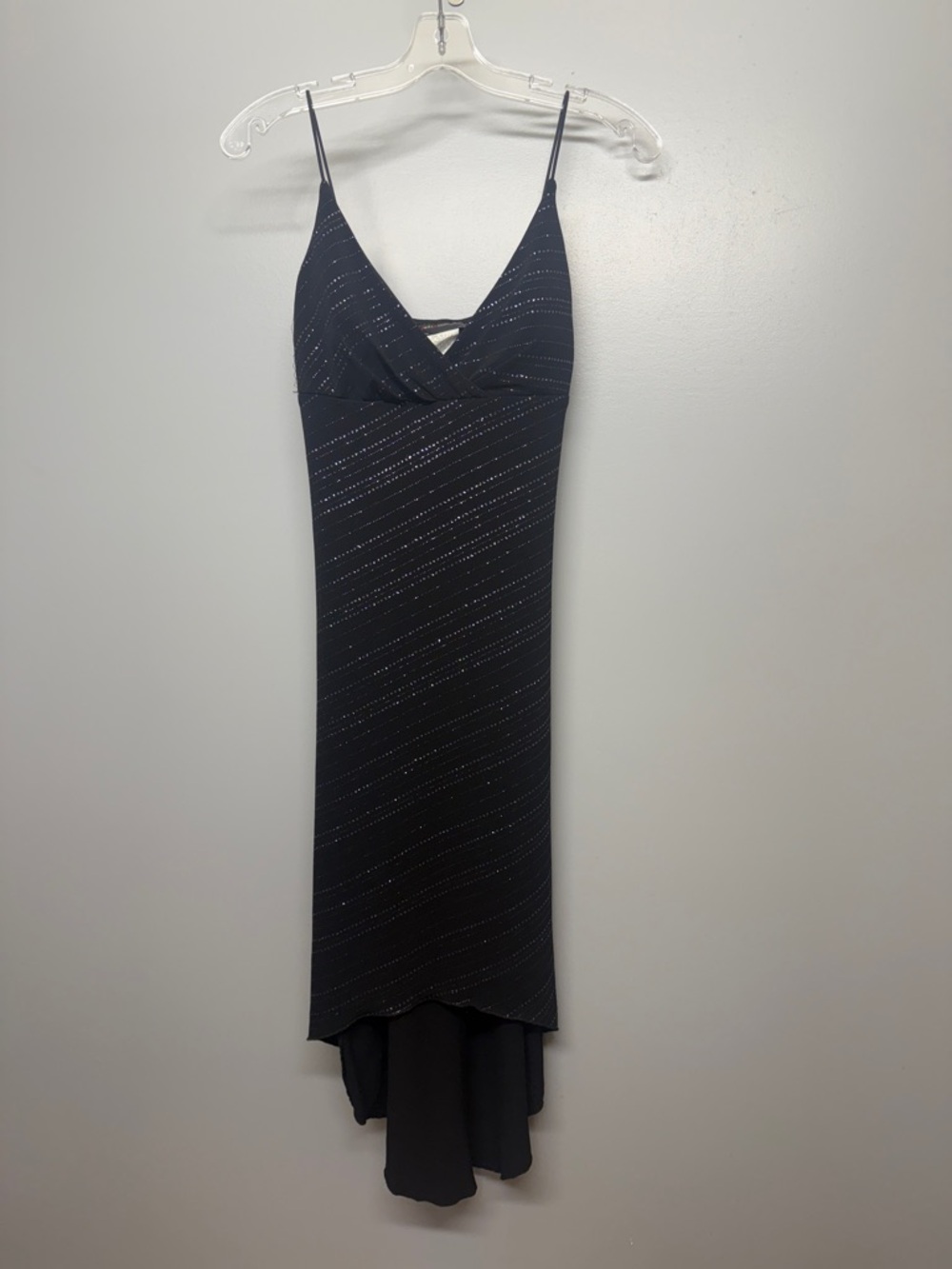 Vintage Jodi Kristopher Black Spaghetti Strap High Low Evening Sparkle Dress
